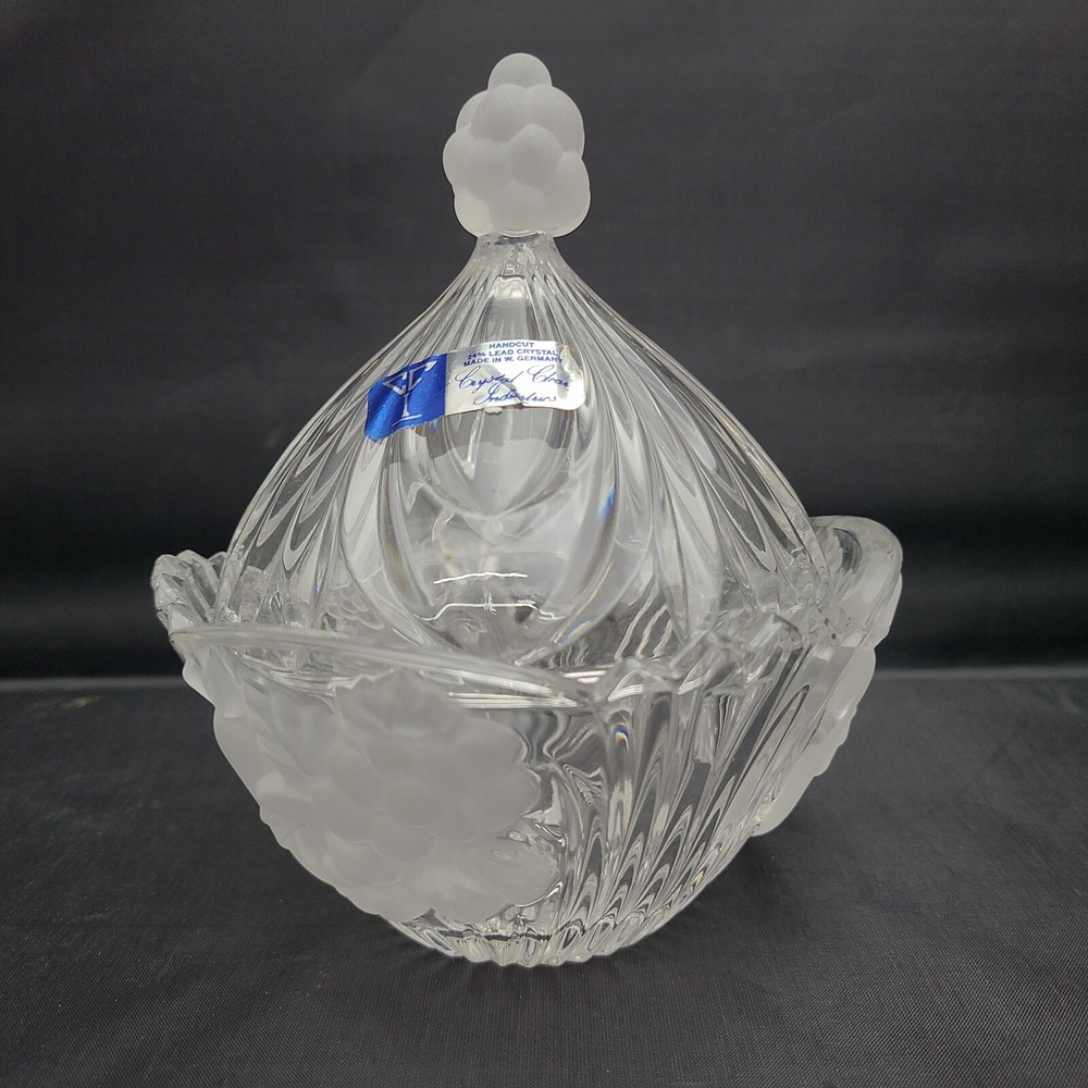 Vintage Crystal‎ Clear Industries Candy Dish With Lid W. Germany Fruit & Berries